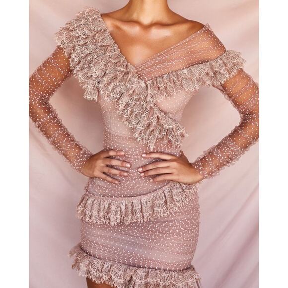 House of CB Dresses & Skirts - HOUSE OF CB/ Sorrel Blush Vintage Pink Polka Dot Ruffle Frill Lace Mini Dress